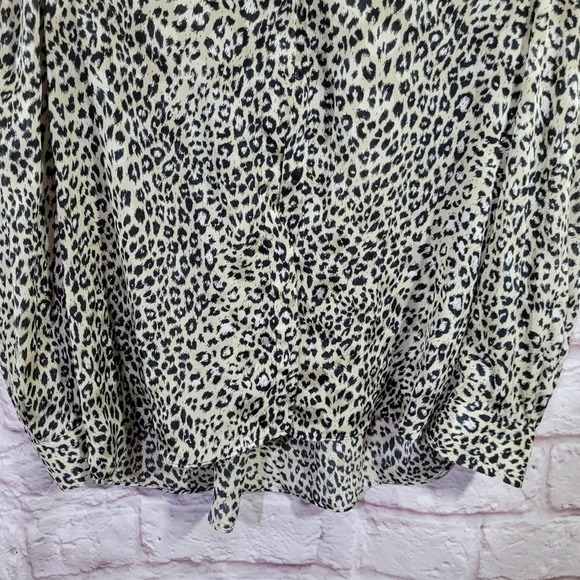 Zara Leopard Print Chiffon Puff Sleeve Button Up Blouse - Picture 3 of 14